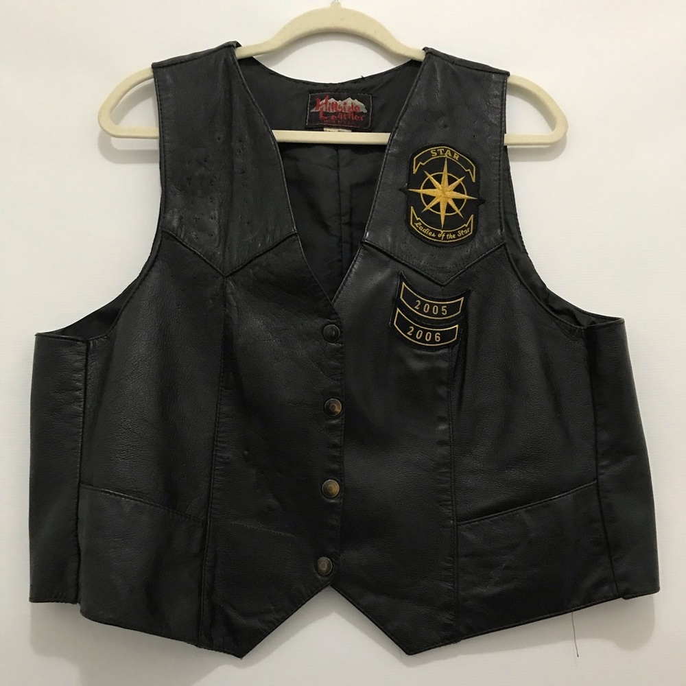 Hillside Leather Black Leather Vest with Embroidered Patches Size 3X